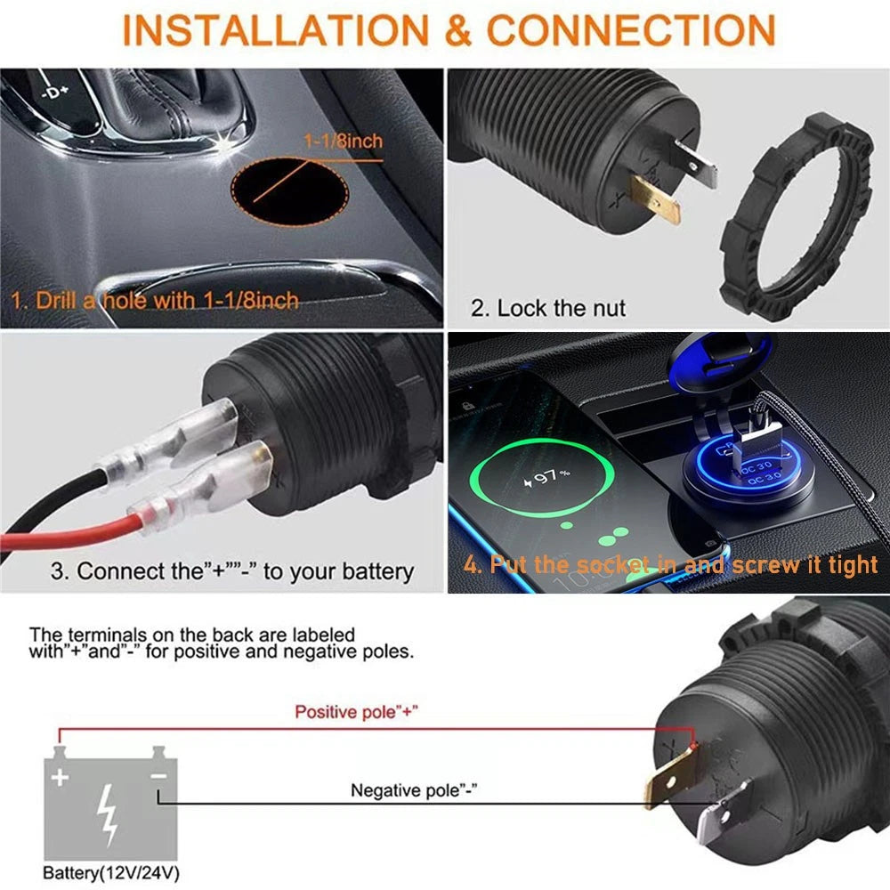 Cigarette Lighter Socket Type-C PD 30W Fast Charger Adapter for Universal (12-24V)