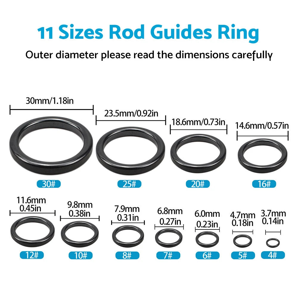 Ceramic Fishing Rod Guide Rings Set of 160 (3.7-30mm)