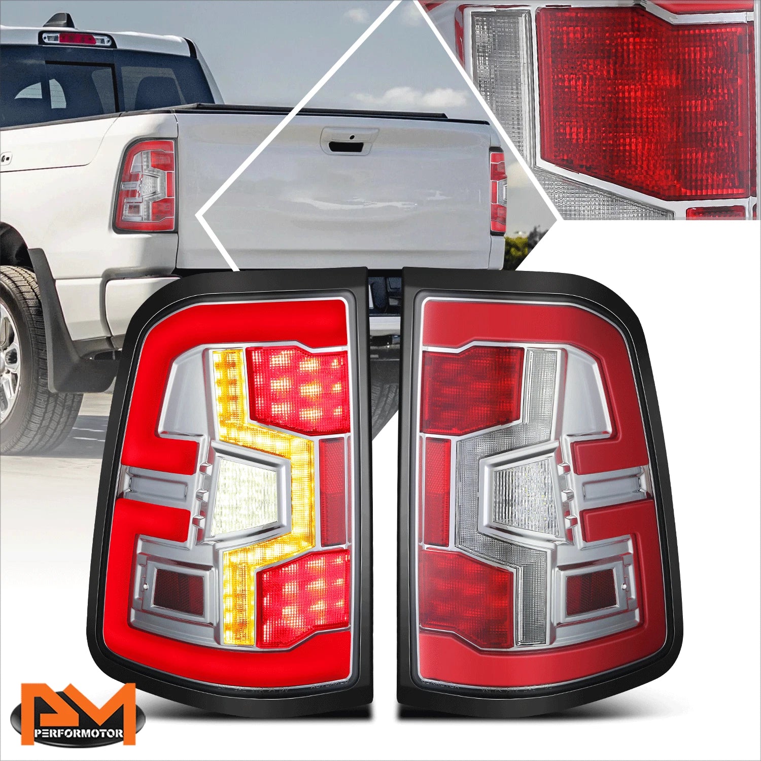 Full LED Light Bar Tail Lights for Ram 1500 (2019–2024) Chrome Housing