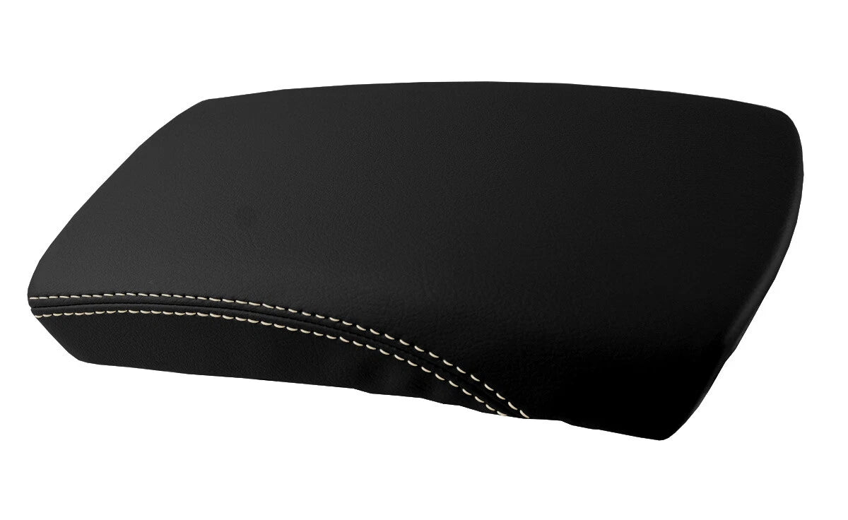 Leather Console Lid Armrest Cover for Nissan Rogue (2014–2016) Beige Stitch