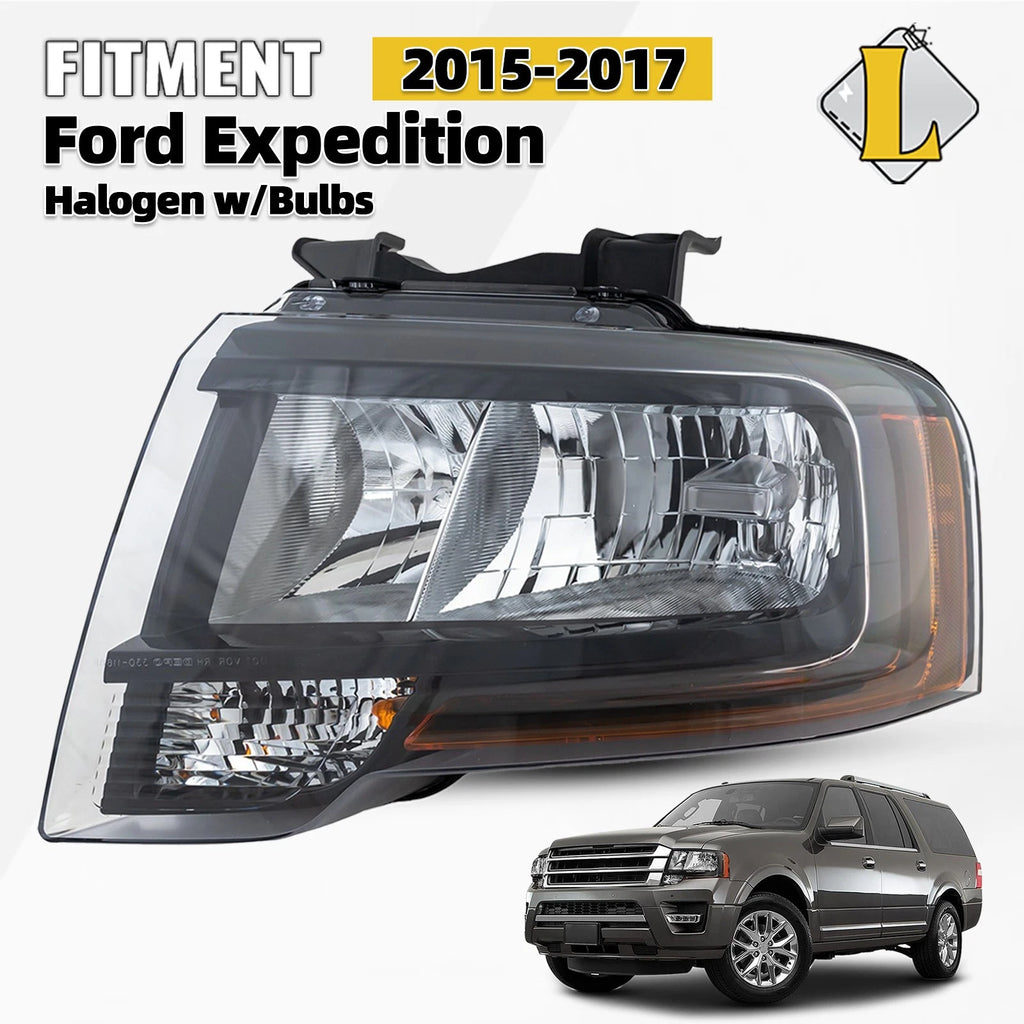 Halogen Reflector Headlight for Ford Expedition (2015–2017) with Bulb, Black