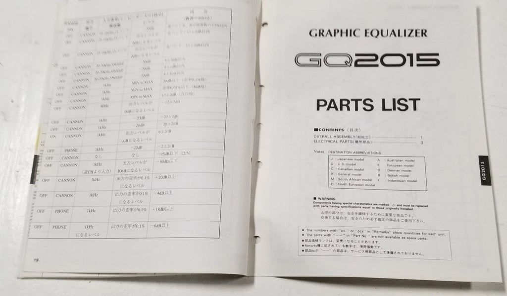Graphic Equalizer Service Manual for Yamaha GQ2015 (Vintage)