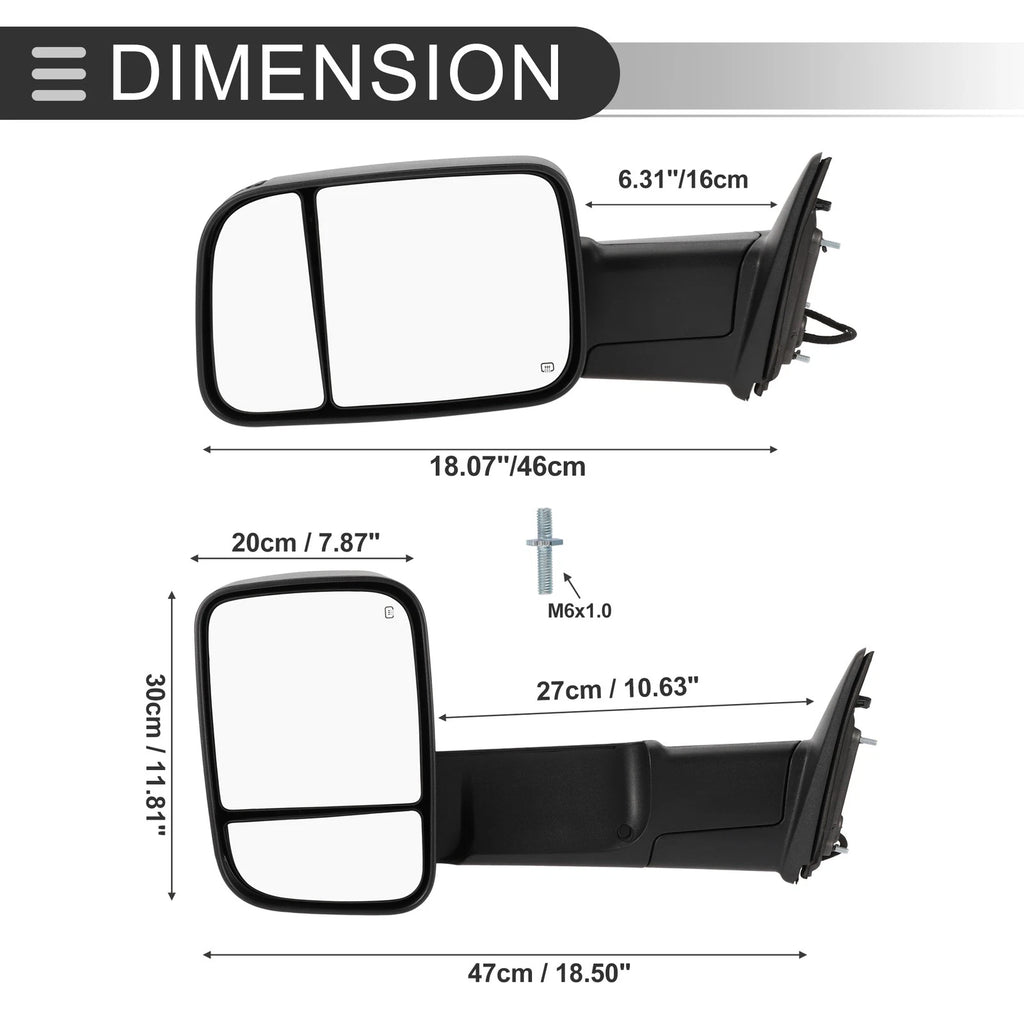 Tow Mirrors for Dodge Ram 1500 (2009–2012) with Turn Signal Light, Black