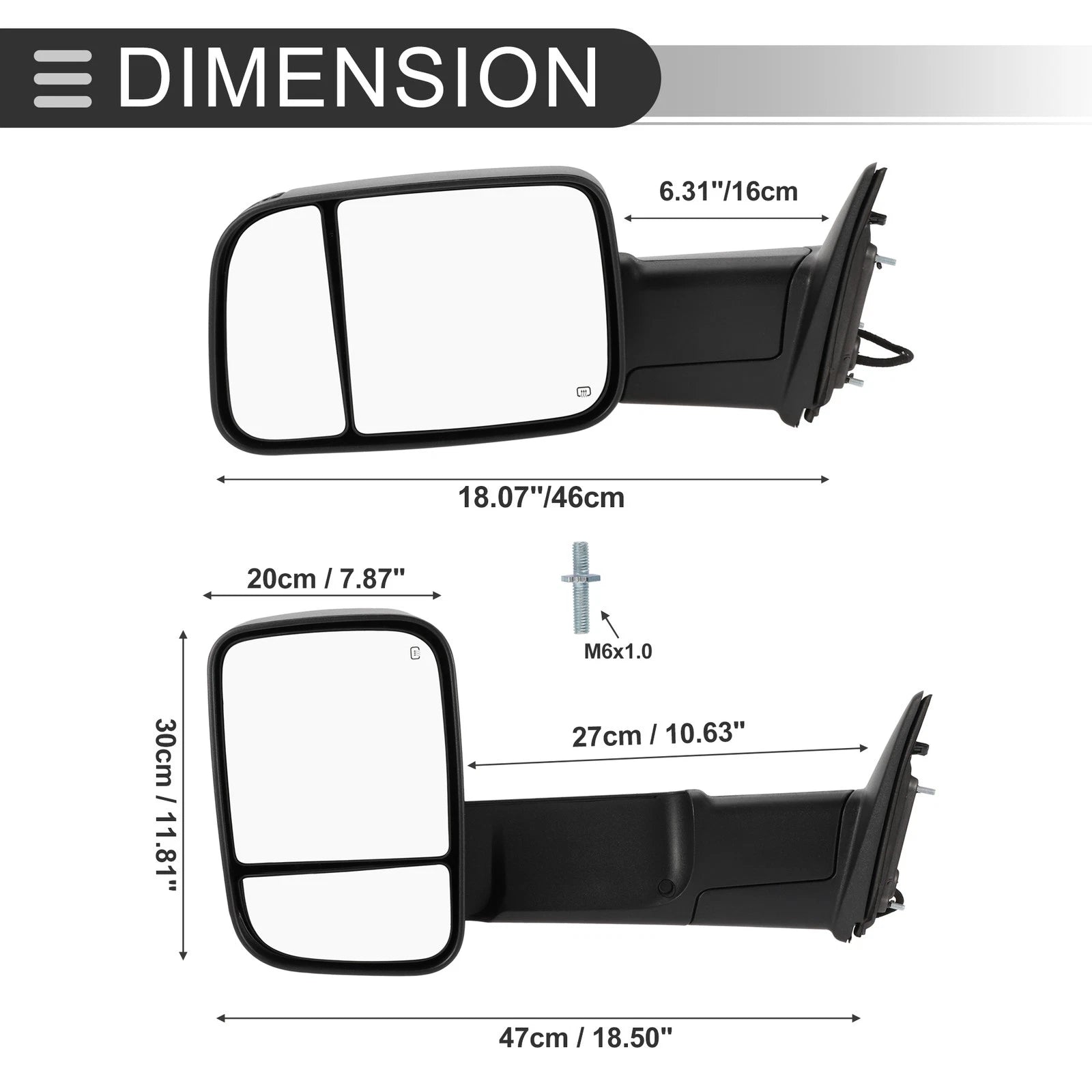 Tow Mirrors for Dodge Ram 1500 (2009–2012) with Turn Signal Light, Black