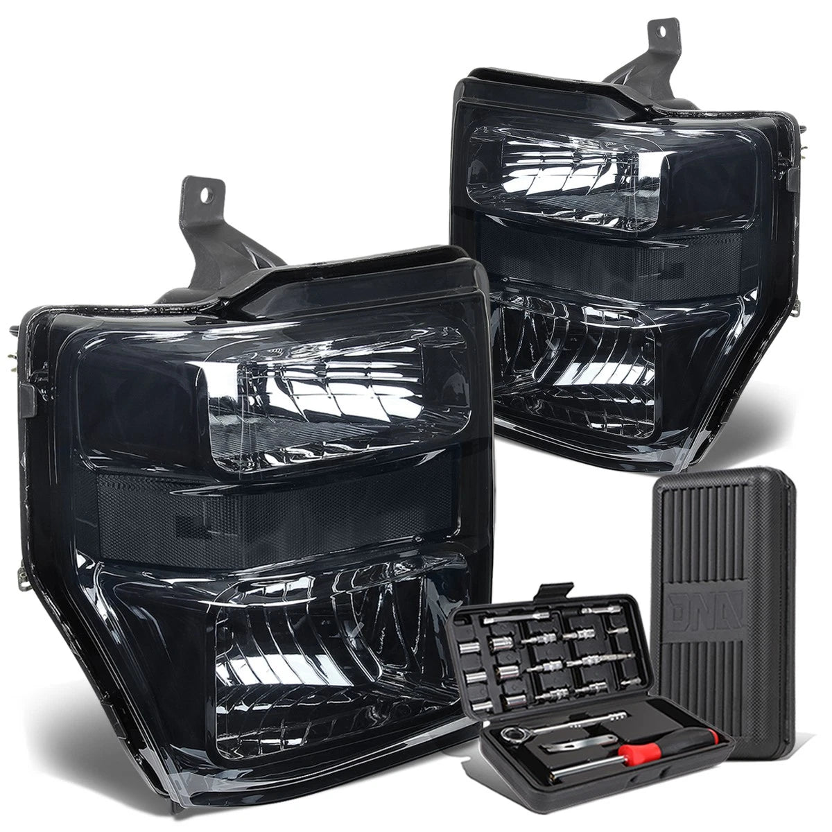 Pair of Smoked/Clear Corner Headlight Lamps for Ford Super Duty (2008–2010)