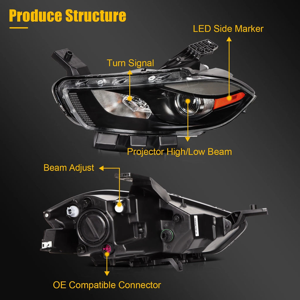 Headlight Assembly Pair for Dodge Dart (2013–2016)