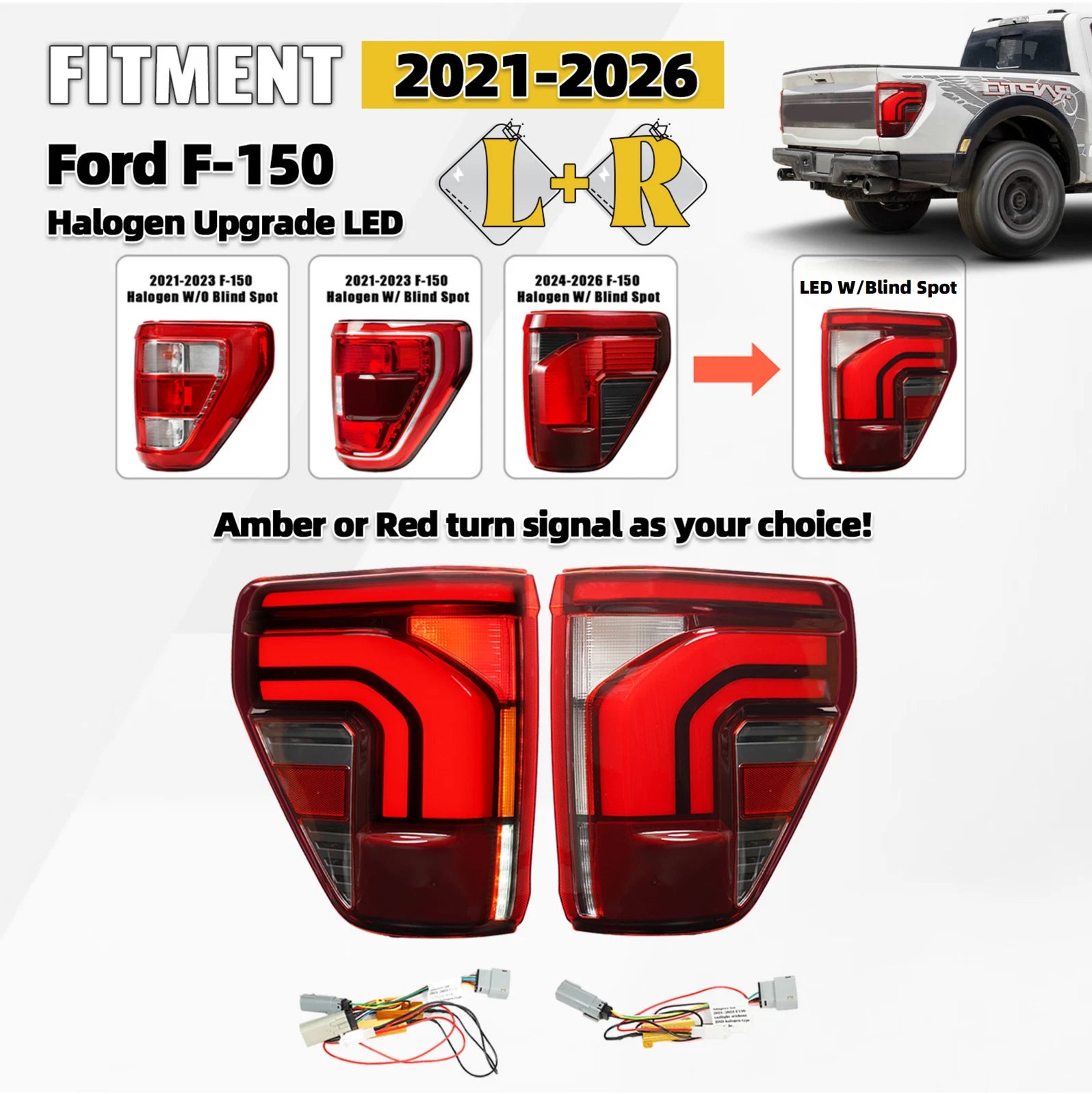 Halogen Upgrade LED Tail Lights for Ford F-150 (2021–2026) Left+Right