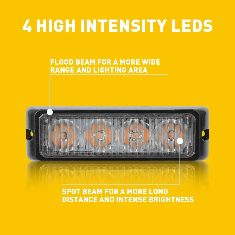 4X Amber LED Emergency Beacon Strobe Lights for Car Truck