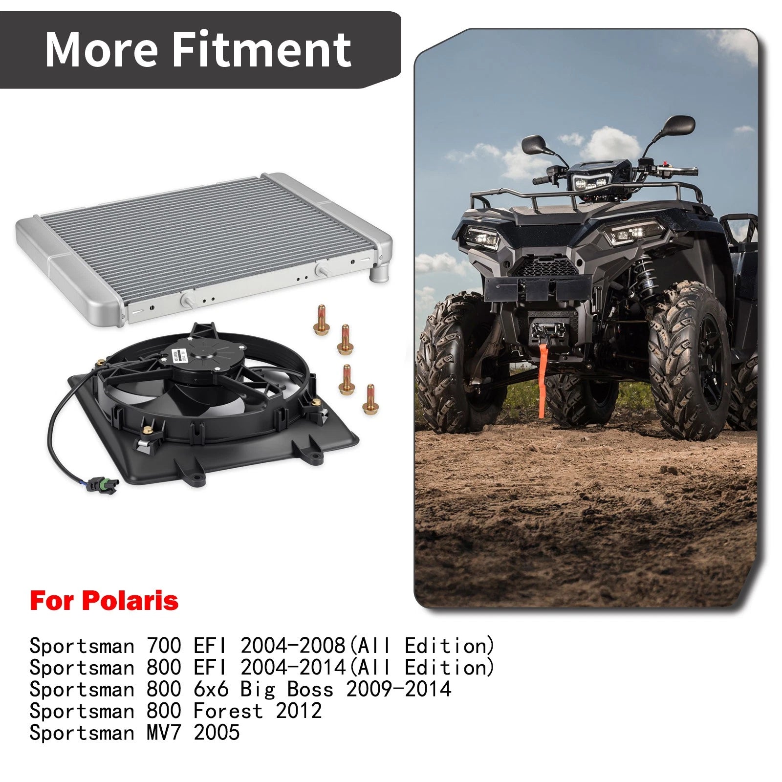Aluminum Radiator & Cooling Fan for Polaris Sportsman 800 (2005–2012)