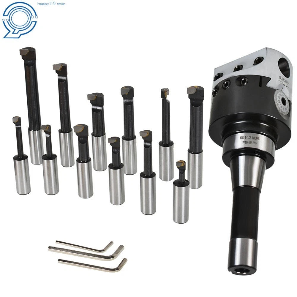 Set of 12 Carbide Boring Bars for R8 Shank Milling (3")
