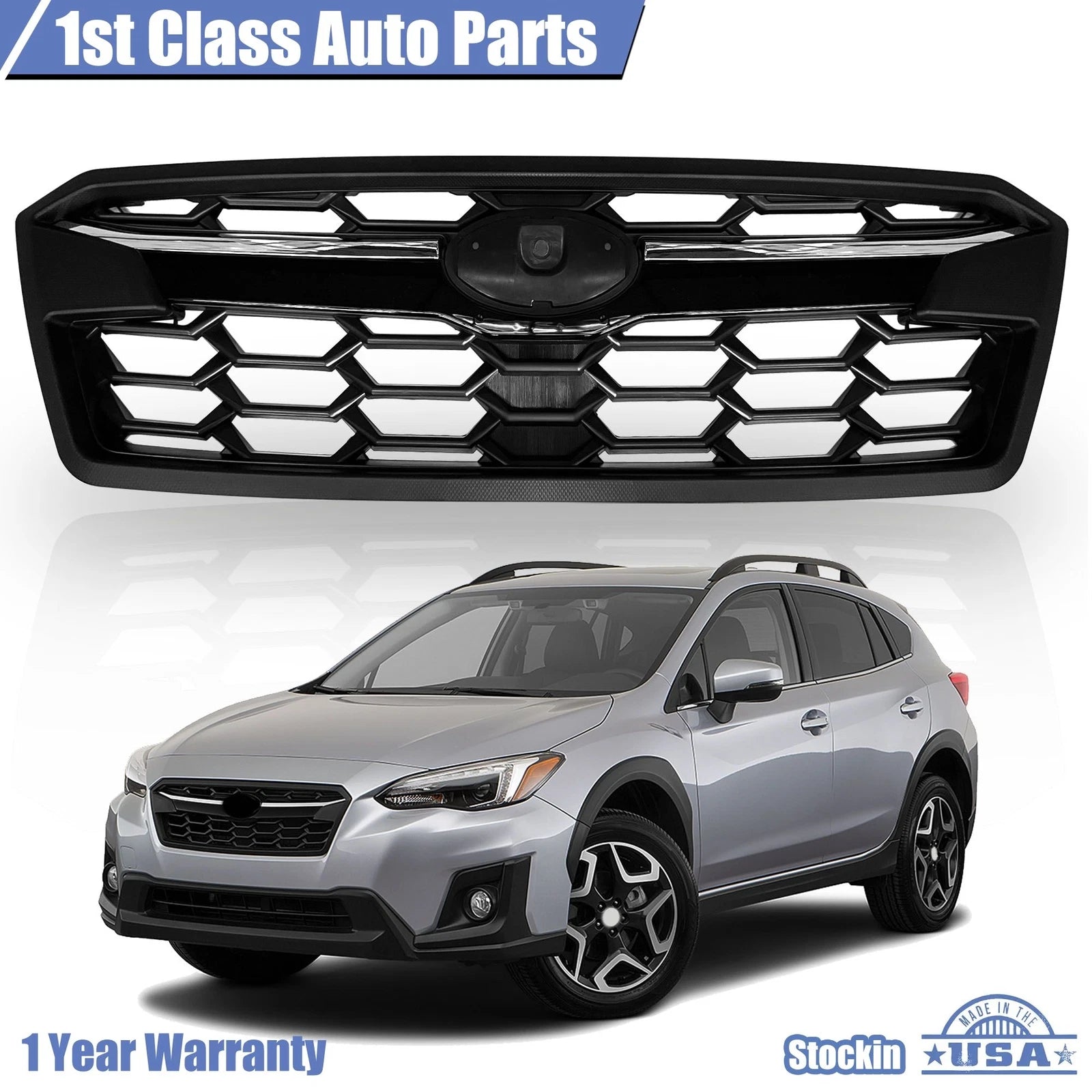 Front Bumper Upper Grille for Subaru Crosstrek (2018–2020) Black Chrome