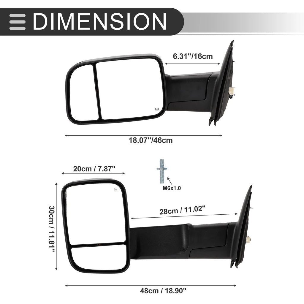 Tow Mirrors for Dodge Ram 2500 3500 (2003–2009) Puddle Lamp Black 1 Pair