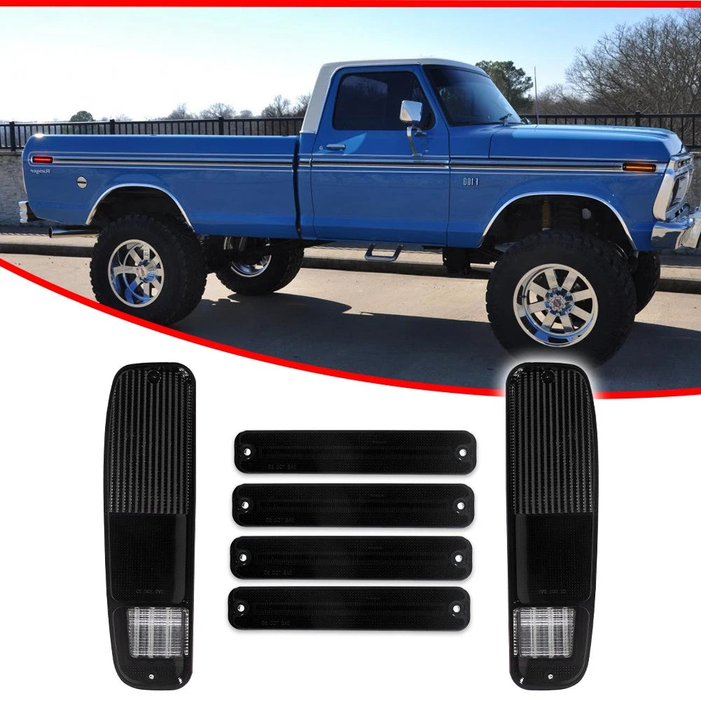 Set of 6 Smoke LED Tail Lights & Side Markers for Ford F150 F250 E150 (1973–1979)