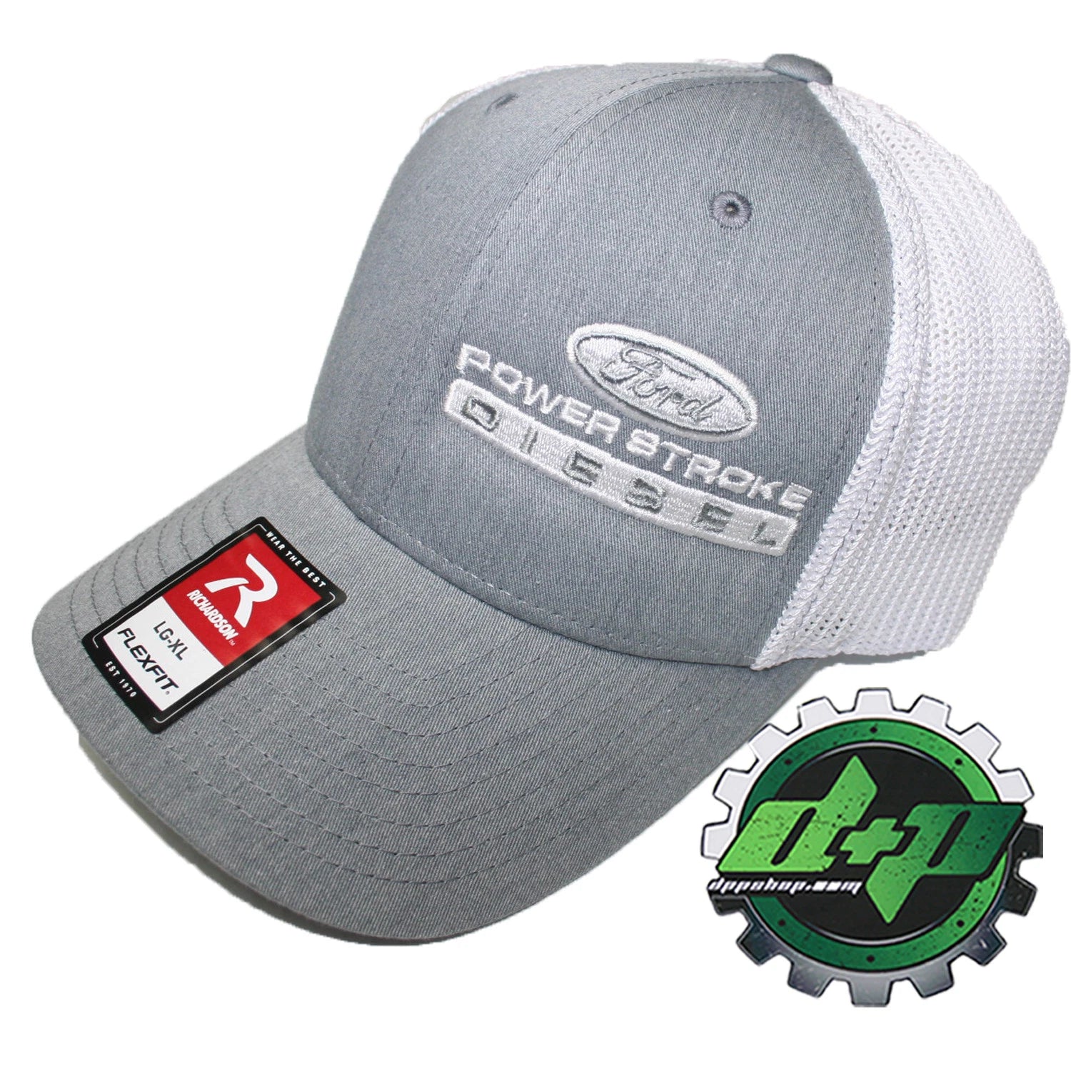 Richardson Flex Fit Trucker Hat for Ford Powerstroke (Gray Denim/White)