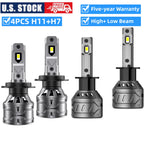 Set of 4 H11 H7 LED Headlight Bulbs 6500K White IP68 for Universal Fit
