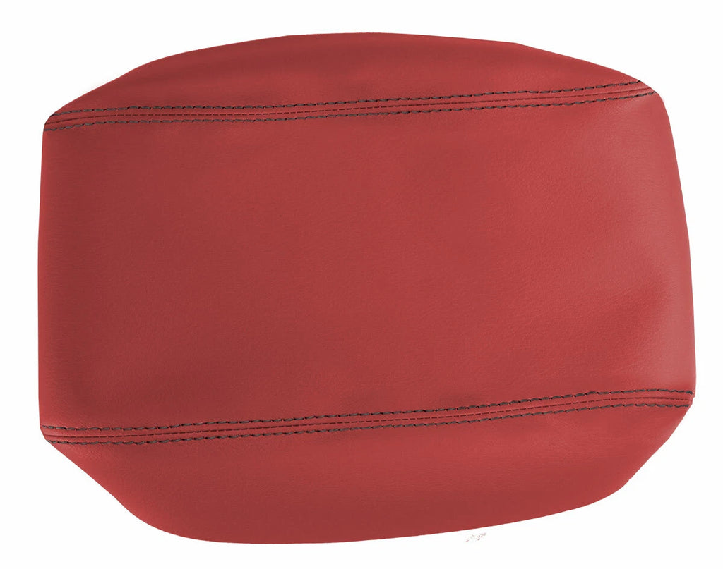Leather Console Lid Armrest Cover for Audi A6 (2005–2011) Red Black Stitch