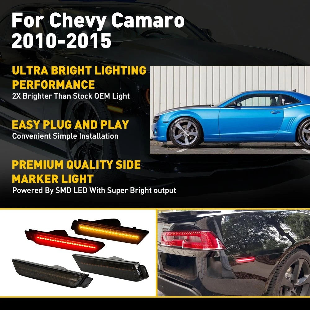 4X LED Side Marker Lights for Chevy Camaro SS LT LS ZL1 RS (2010–2015)