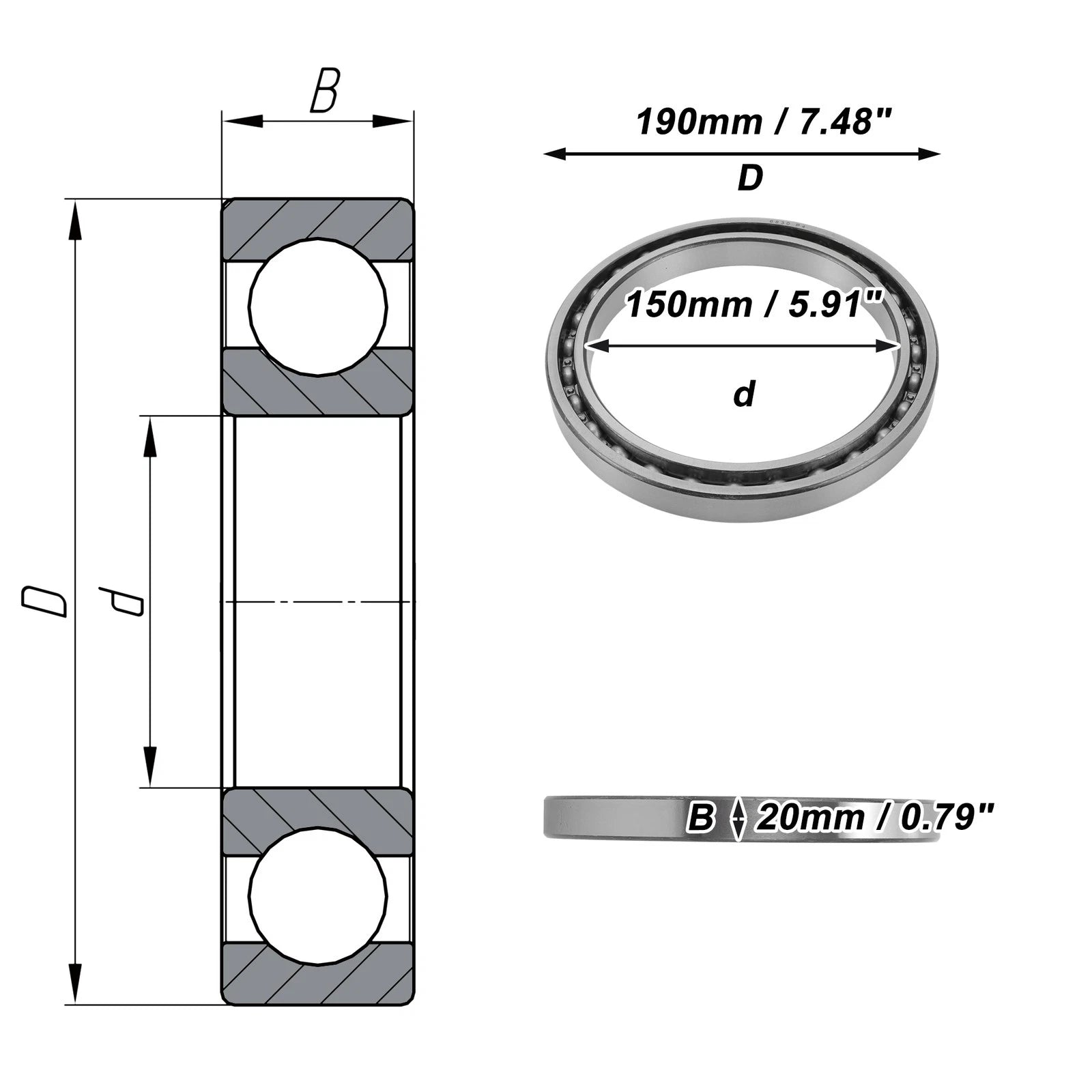 Deep Groove Ball Bearings 150x190x20mm for Scooter Skateboard (6830)
