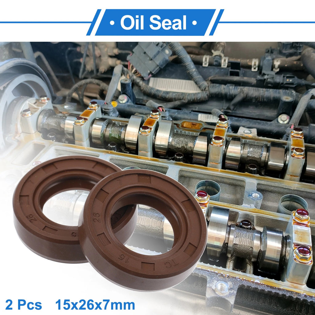 Set of 2 Oil Seal Rotary Shaft Seal FKM Rubber 15x26x7mm