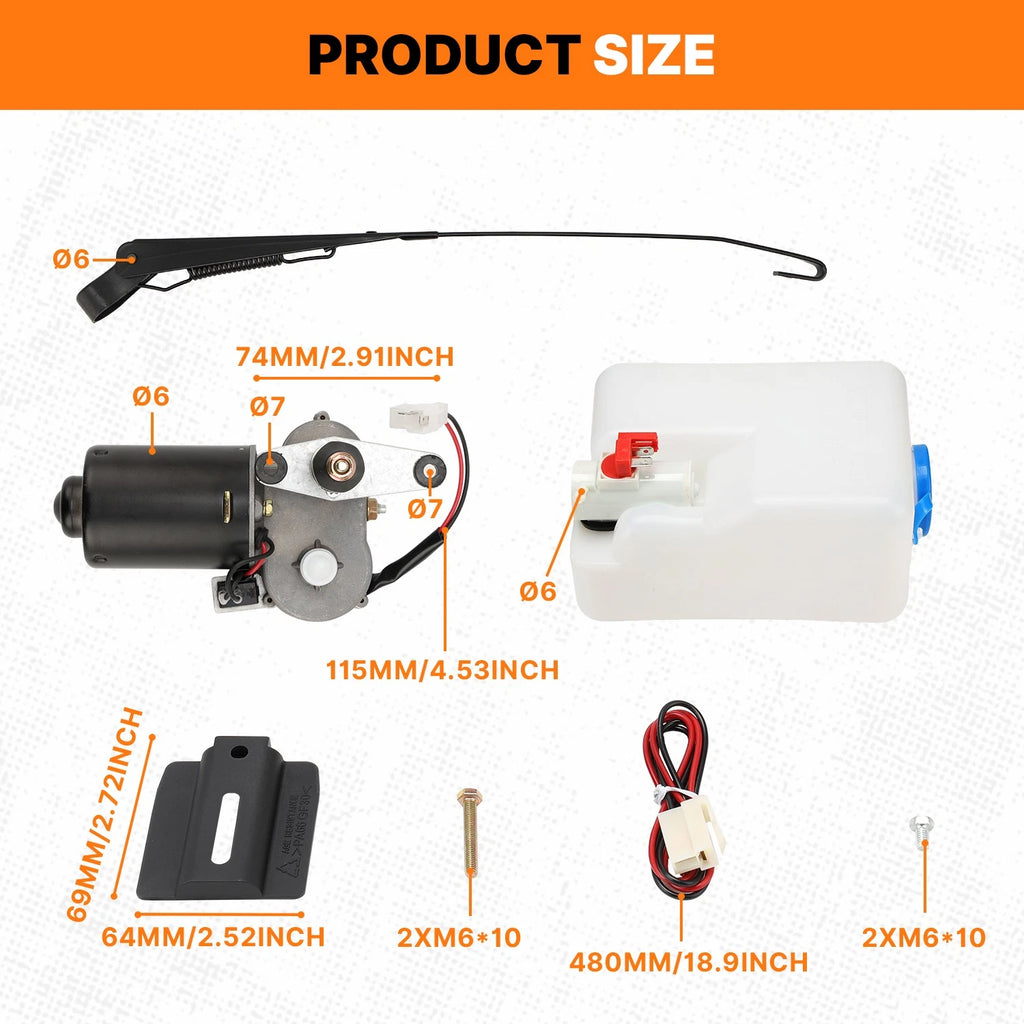12V Electric Windshield Wiper Motor Kit for Polaris Ranger 570/800/900/1000 (2010–2023)