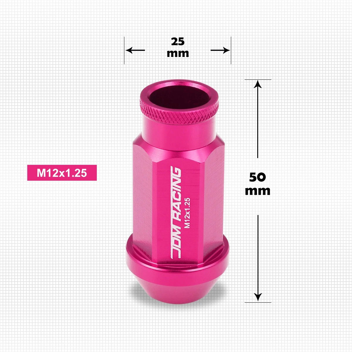 20Pc M12X1.25 Pink JDM Open-End Acorn Hex Wheel Lug Nut + Extension 25mmx50mm