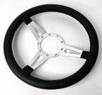 14 Inch Slotted Steering Wheel 3 Spoke Black Leather Grip for Universal (9 Hole)