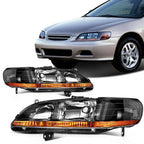 2X Black Amber Halogen Headlights Assembly for Honda Accord (1998–2002)