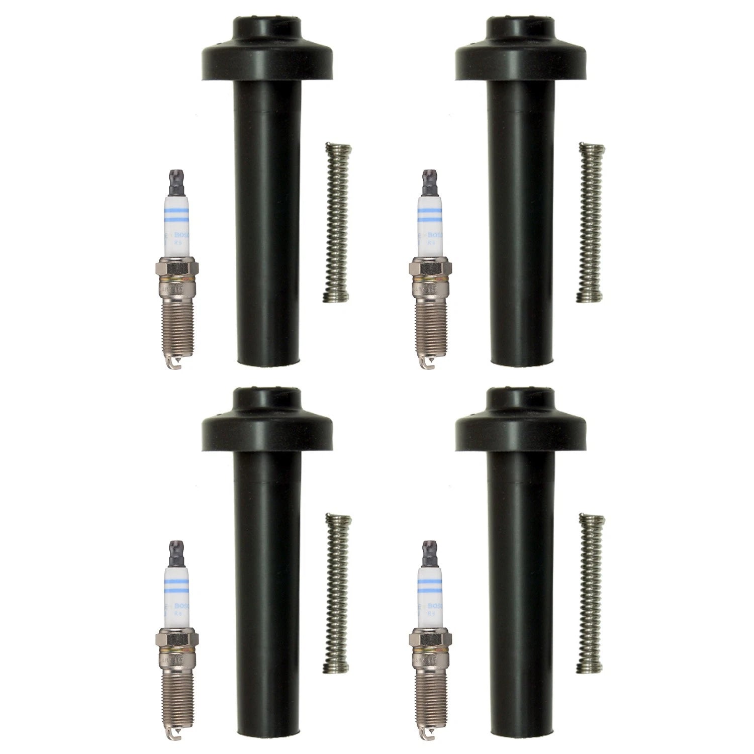Set of 4 Bosch Double Iridium Spark Plugs & NGK Coil Boots for Cavalier Vue (2000–2005)
