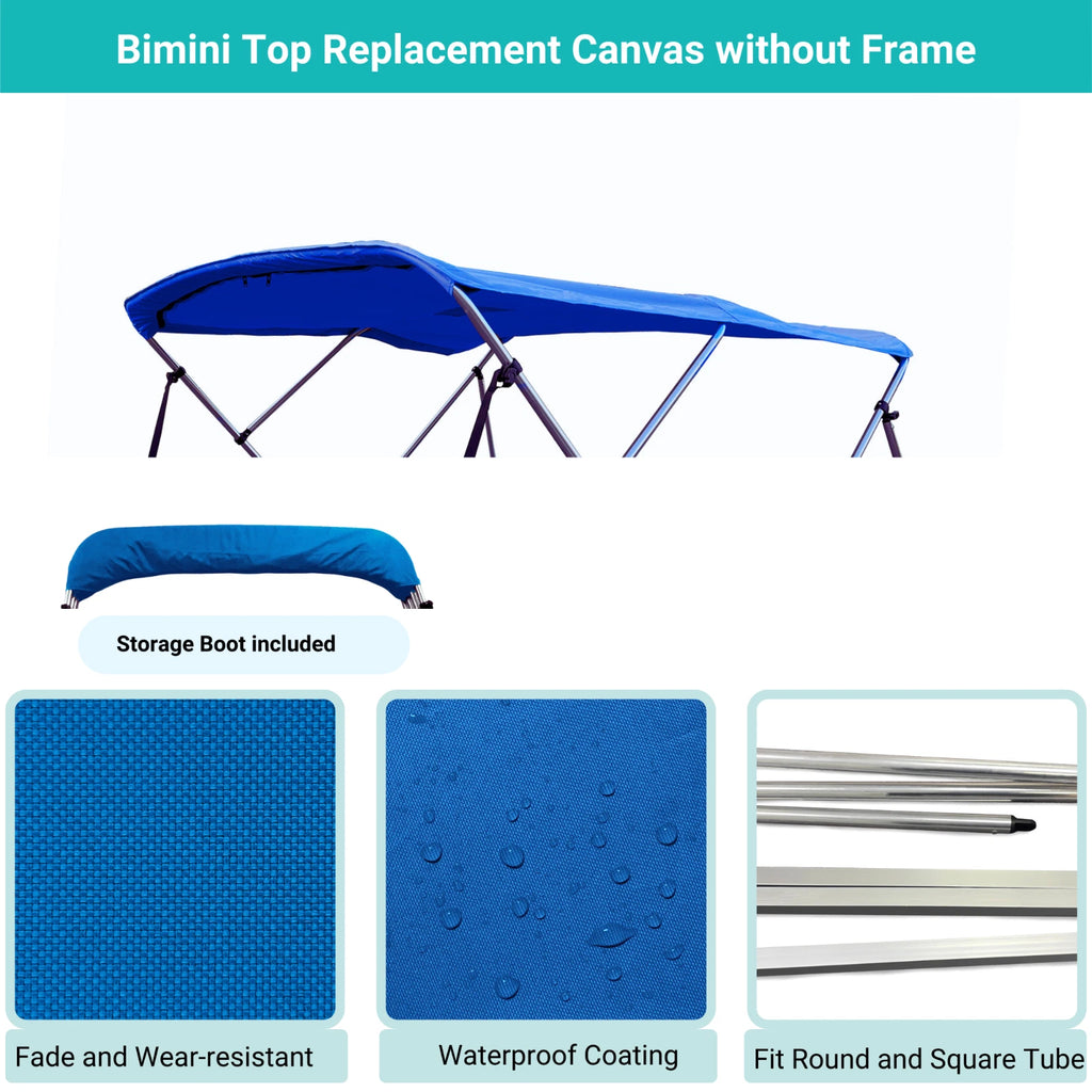 Bimini Top Boat Cover for 3 Bow (Fits 72"L 91"-96"W, 600D)