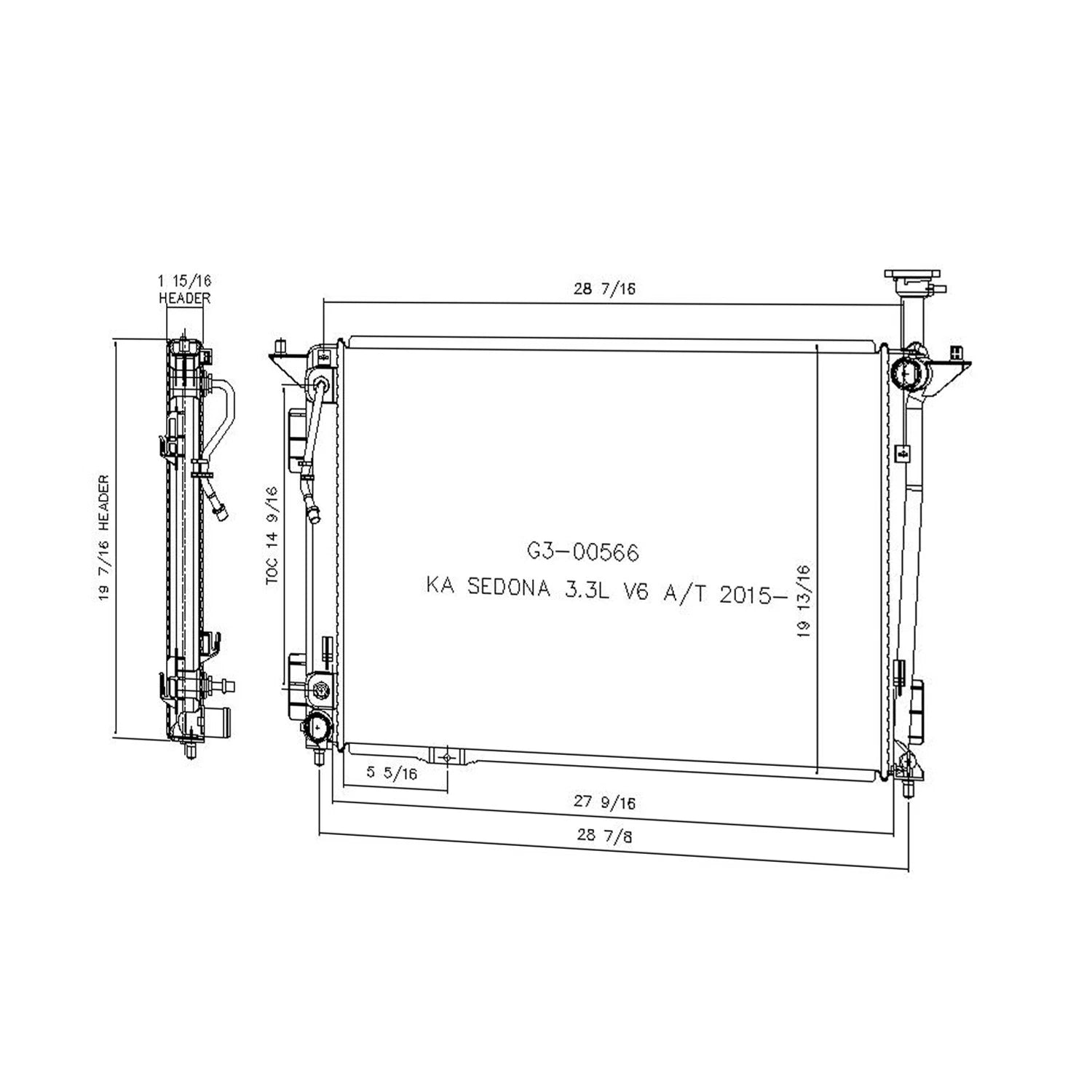Replacement Plastic Aluminum Radiator for Kia Sedona (2015–2019)