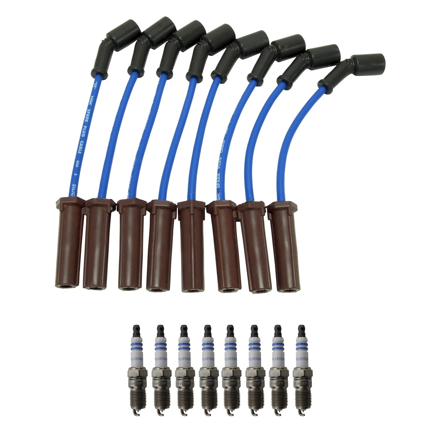Set of 8 NGK Wire Set & Bosch Platinum Spark Plugs for Sierra Silverado 1500