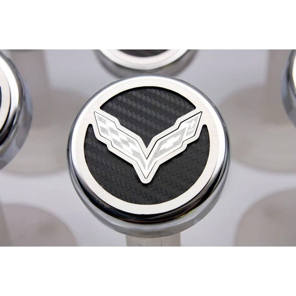 Chrome Cap Covers with Orange Flag Inlay for 2014-2019 Corvette Z06