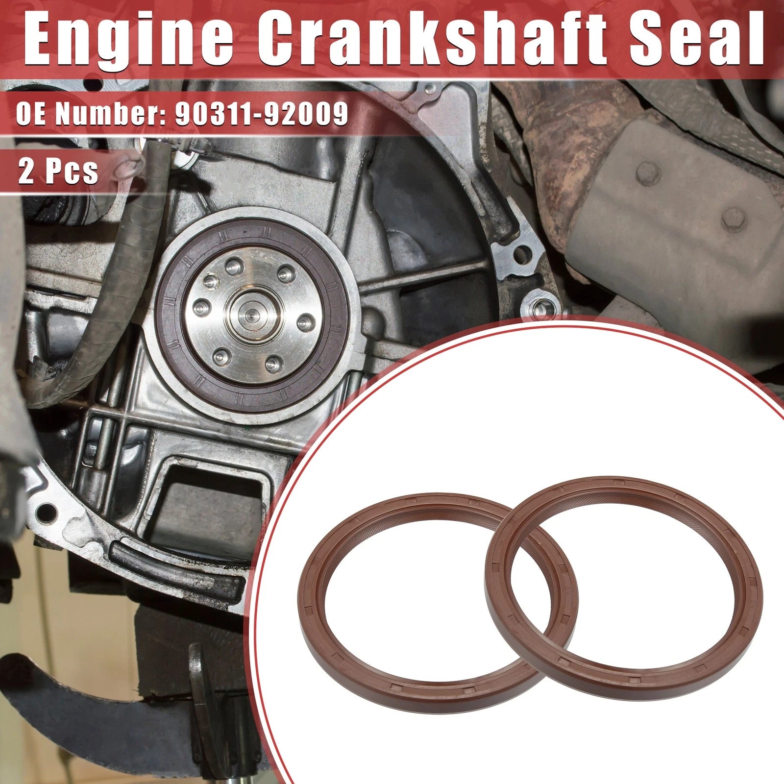 2pcs Engine Crankshaft Seal No. 90311-92009 for Lexus ES350 (2007–2023) Rubber