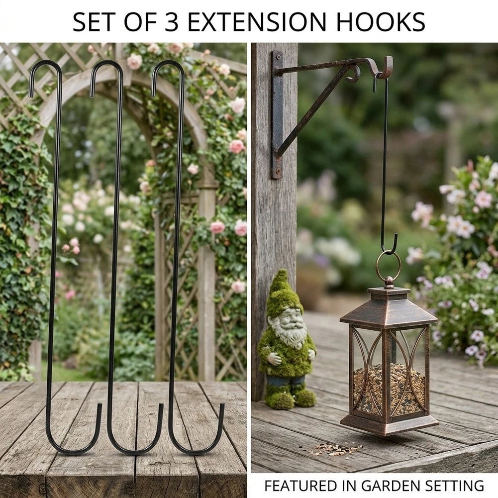 Set of 3 S Hooks 30cm Iron for Garden Tools, Bird Feeders