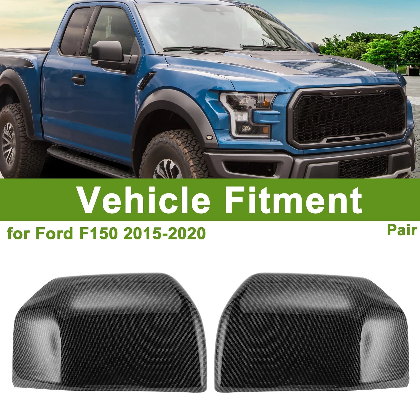 2X Side Mirror Cover Caps for Ford F150 (2015–2020) Black