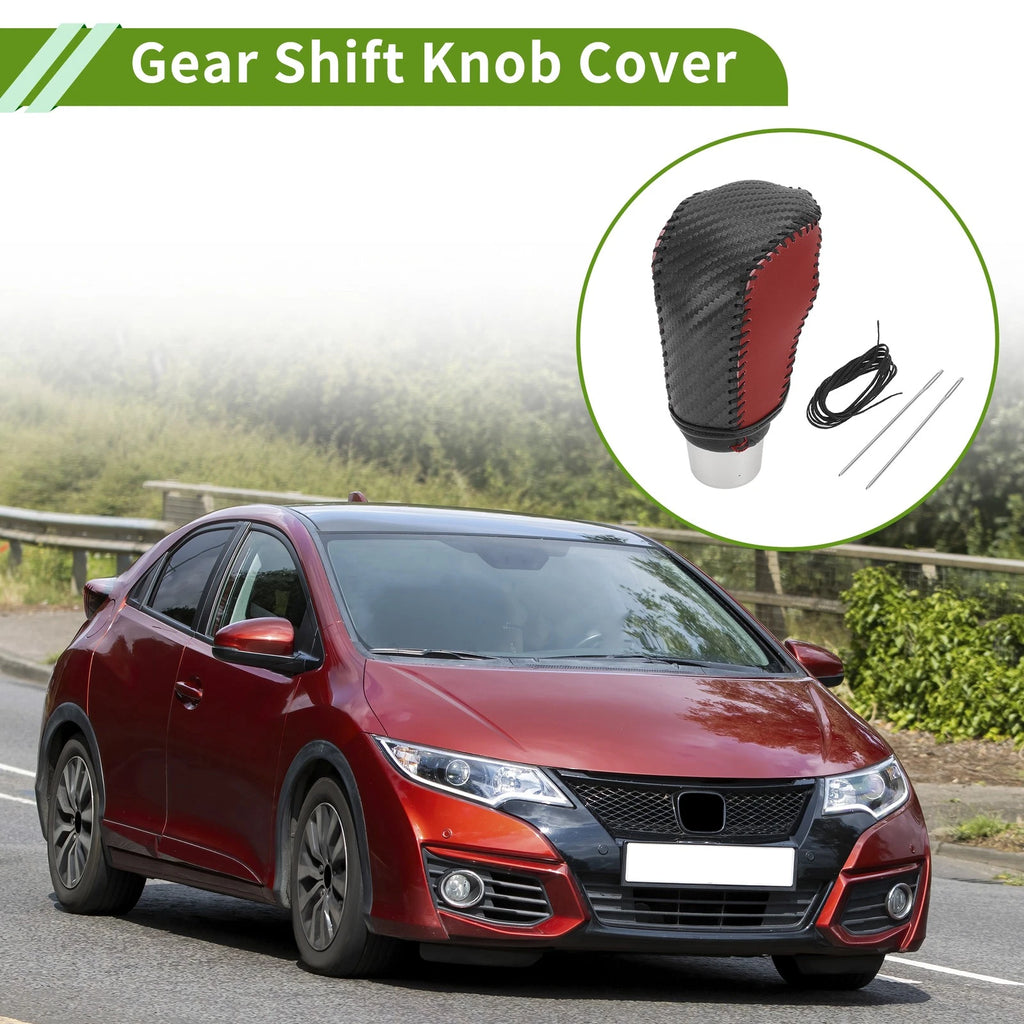 1 Pcs Gear Shift Knob Cover for Honda Civic (2016–2021) Black Carbon Fiber Red