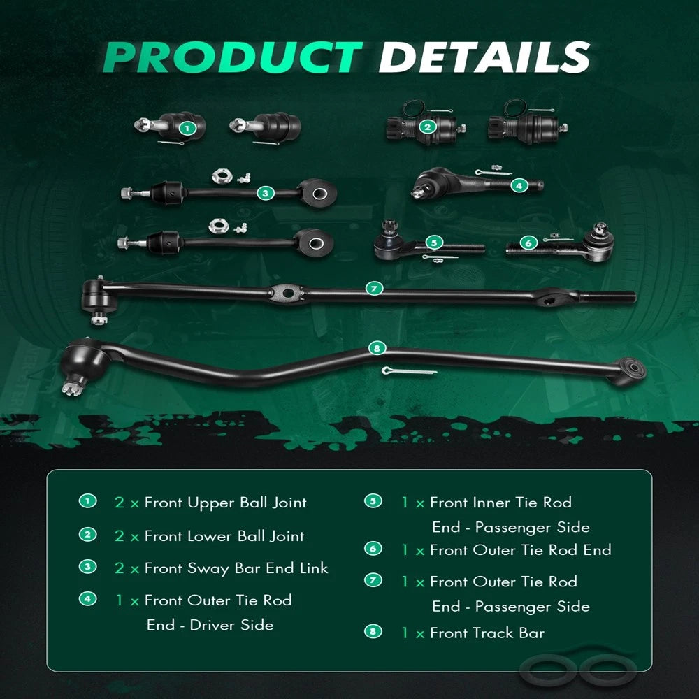 Set of 4 Front Ball Joints Tie Rods Sway Bars for Jeep Wrangler TJ (1997–2006)