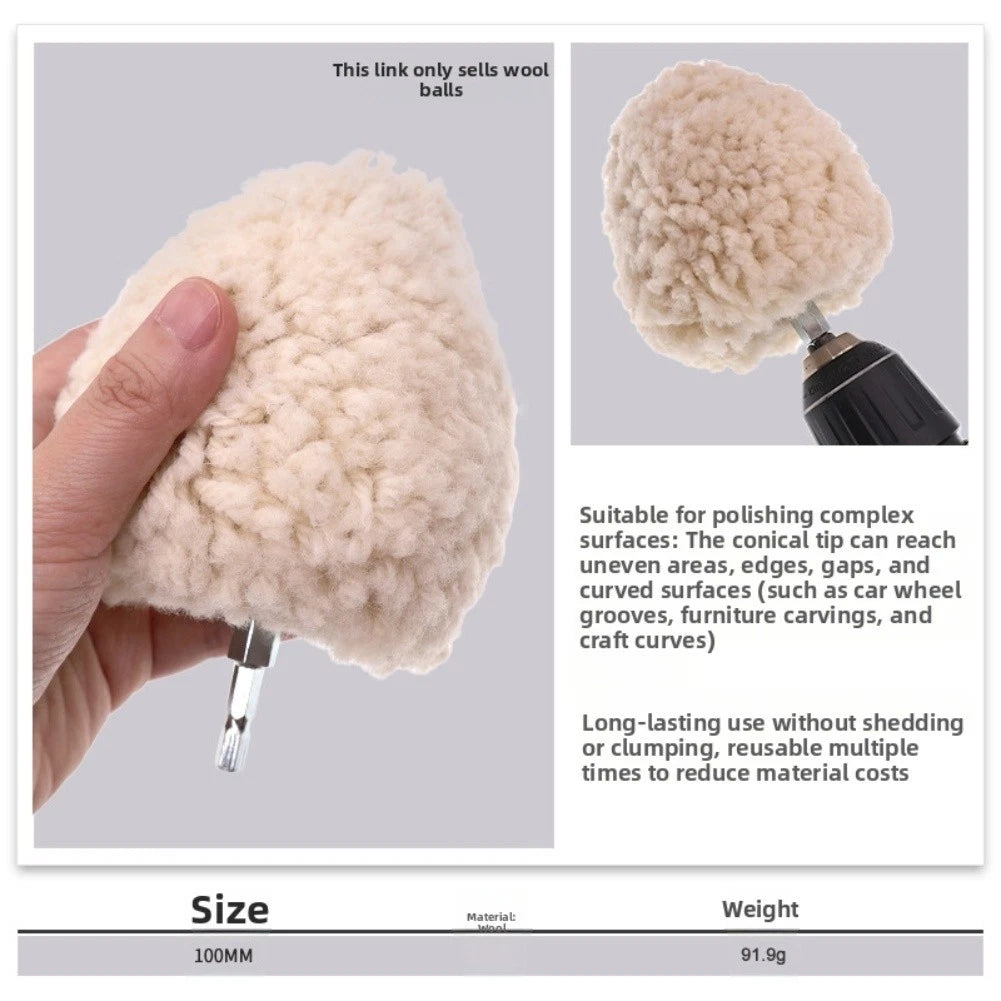4 Inch Wool Buffing Ball Hex Shank for Polishing Metal Wood Surfaces