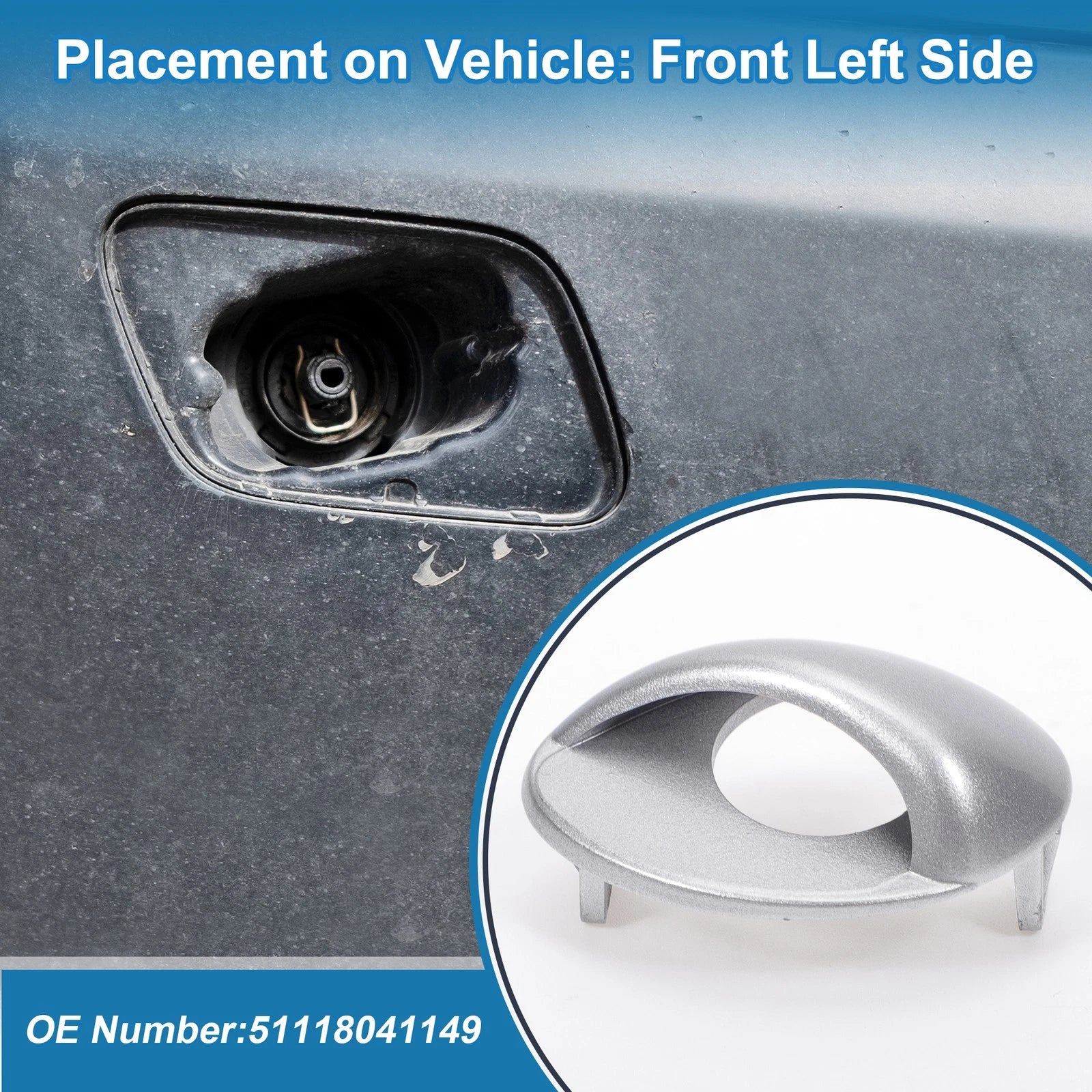 Front Left Headlight Washer Nozzle Cover for BMW M3 (2008–2013) - Silver Tone