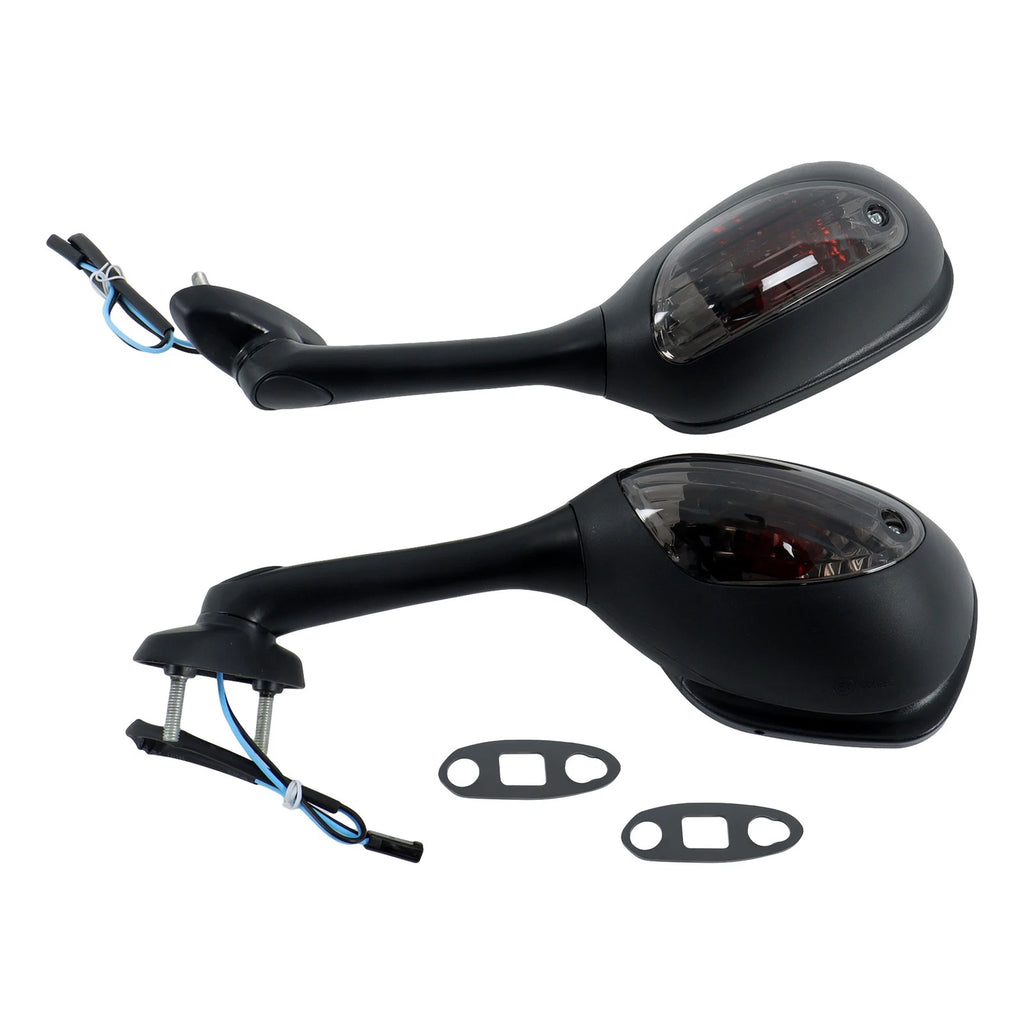 Black Mirrors with Smoke Turn Signals for Suzuki GSXR 600 750 1000 (2005–2015)