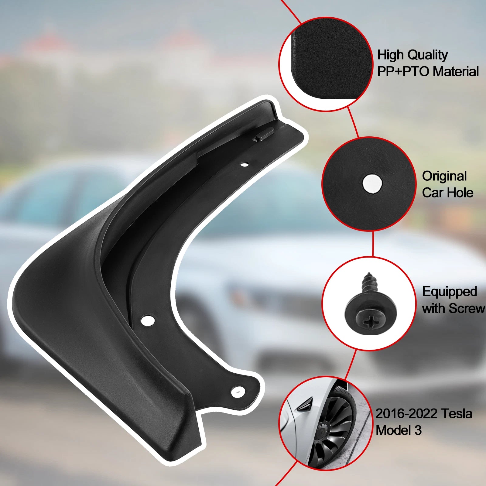 Mud Flaps Splash Guards for Tesla Model 3 (2016-2024) Front Rear L&R Black