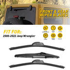 3pcs Windshield Wiper Blades for Jeep Wrangler (2000–2022)