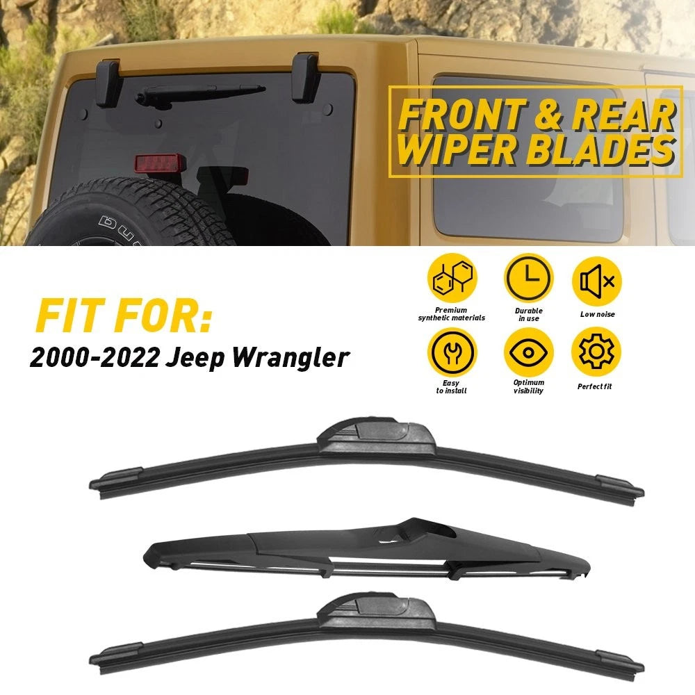 3pcs Windshield Wiper Blades for Jeep Wrangler (2000–2022)