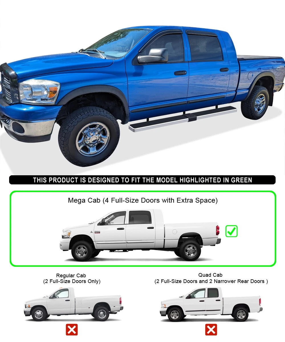 6in Stainless Steel Side Steps for Dodge Ram 1500 2500 3500 Mega Cab (2006-2008)