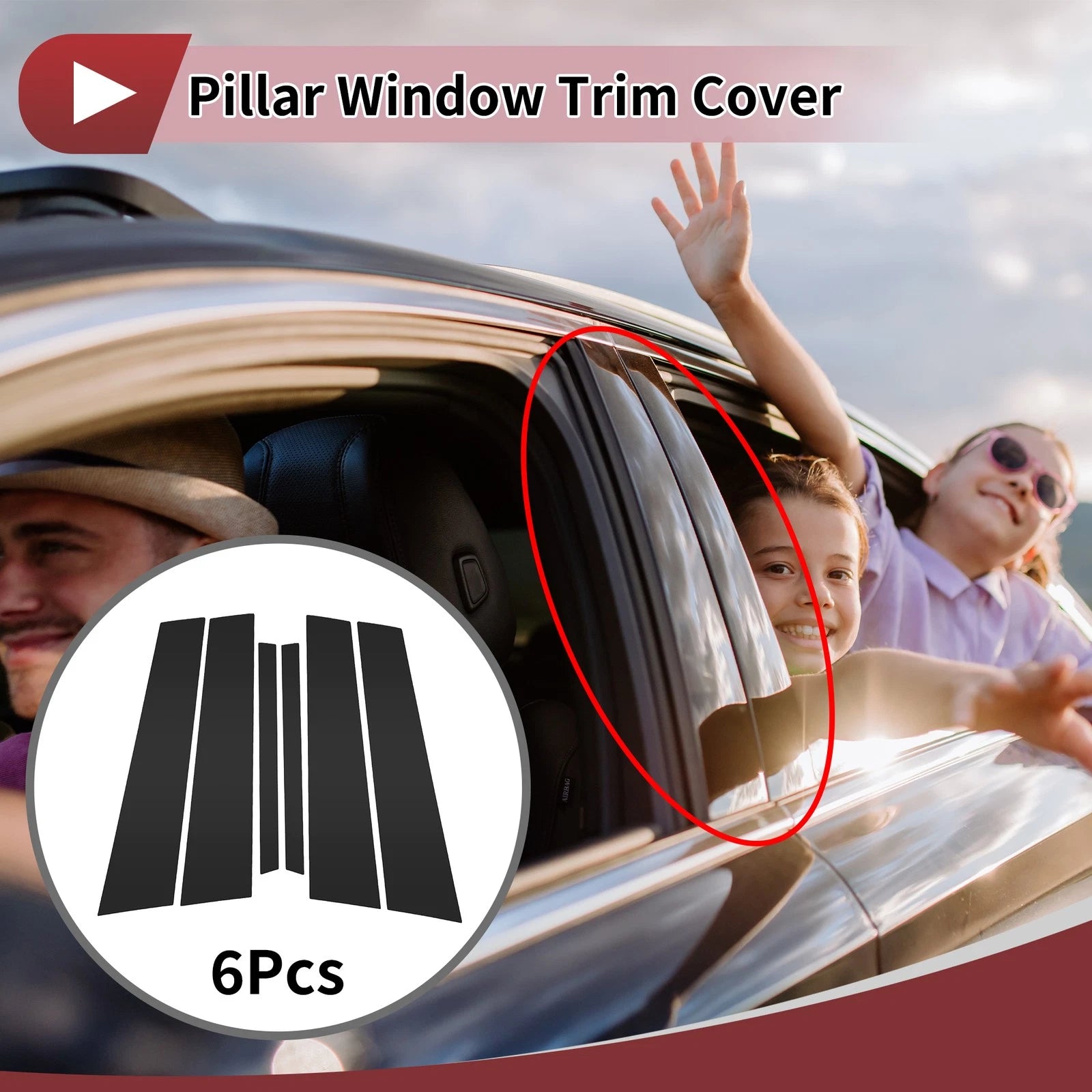 6 Pcs Car Door Pillar Window Trim for Mercedes-Benz C-Class (2015–2018) Black