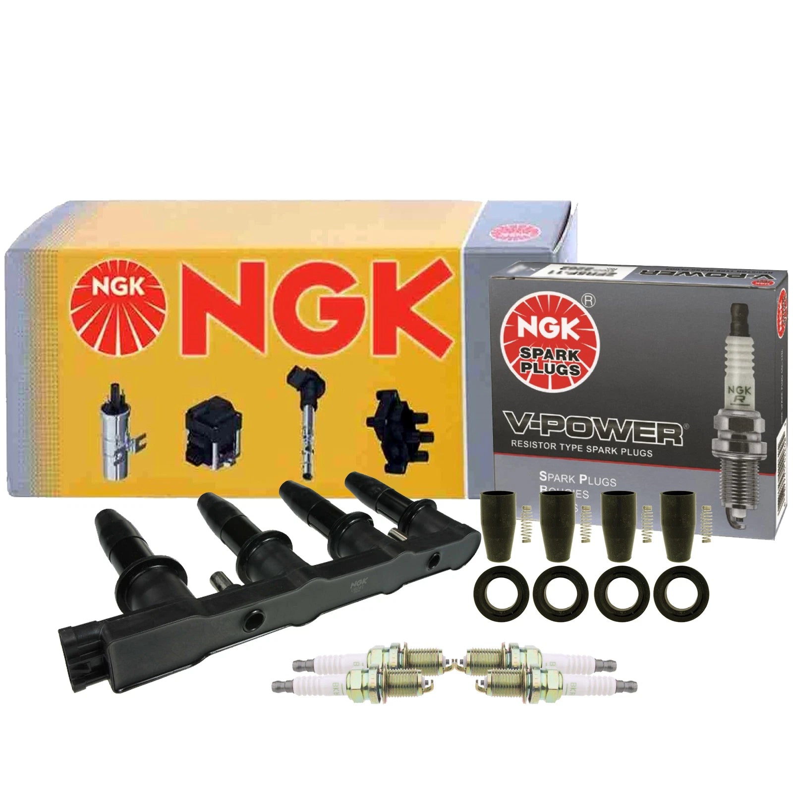 Set of 4 NGK COP Ignition Coils & V-Power Spark Plugs for Chevrolet Cruze Sonic (2011–2016)