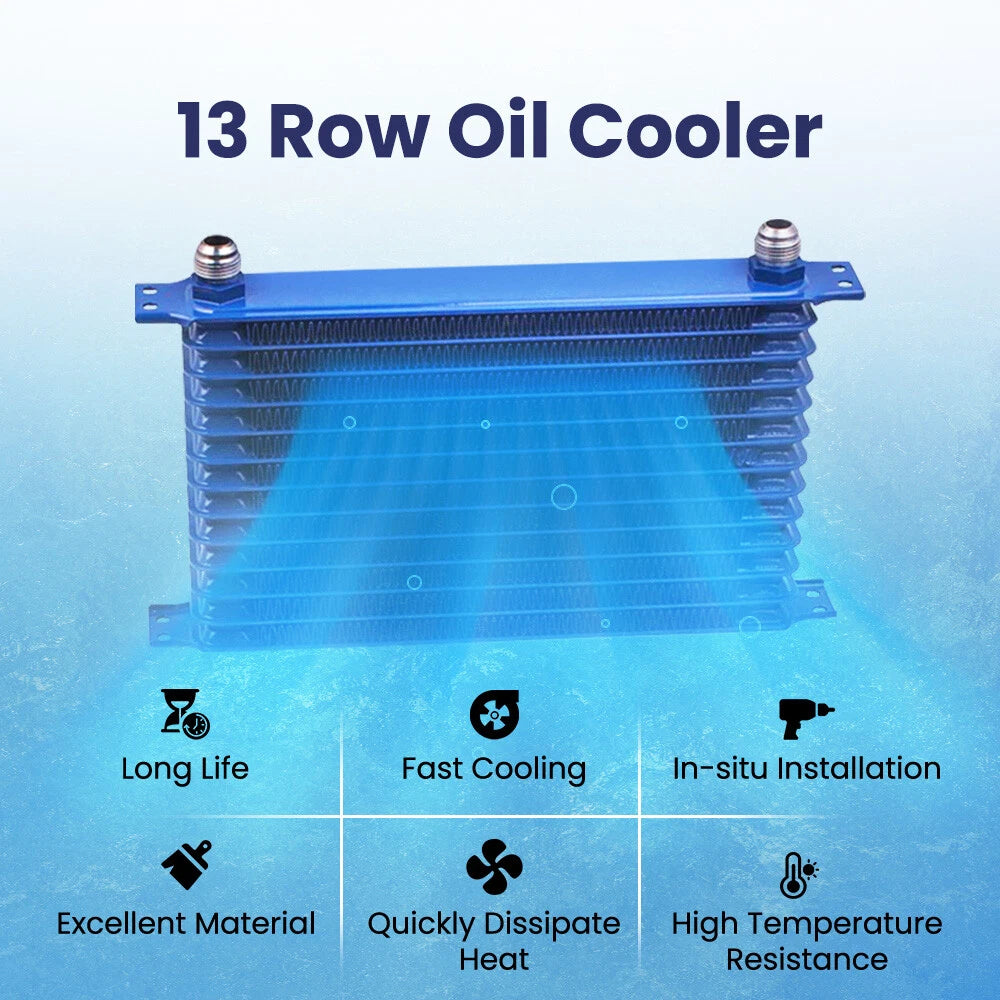 13 Row Engine Oil Cooler with 7" Electric Fan Kit for Universal Applications