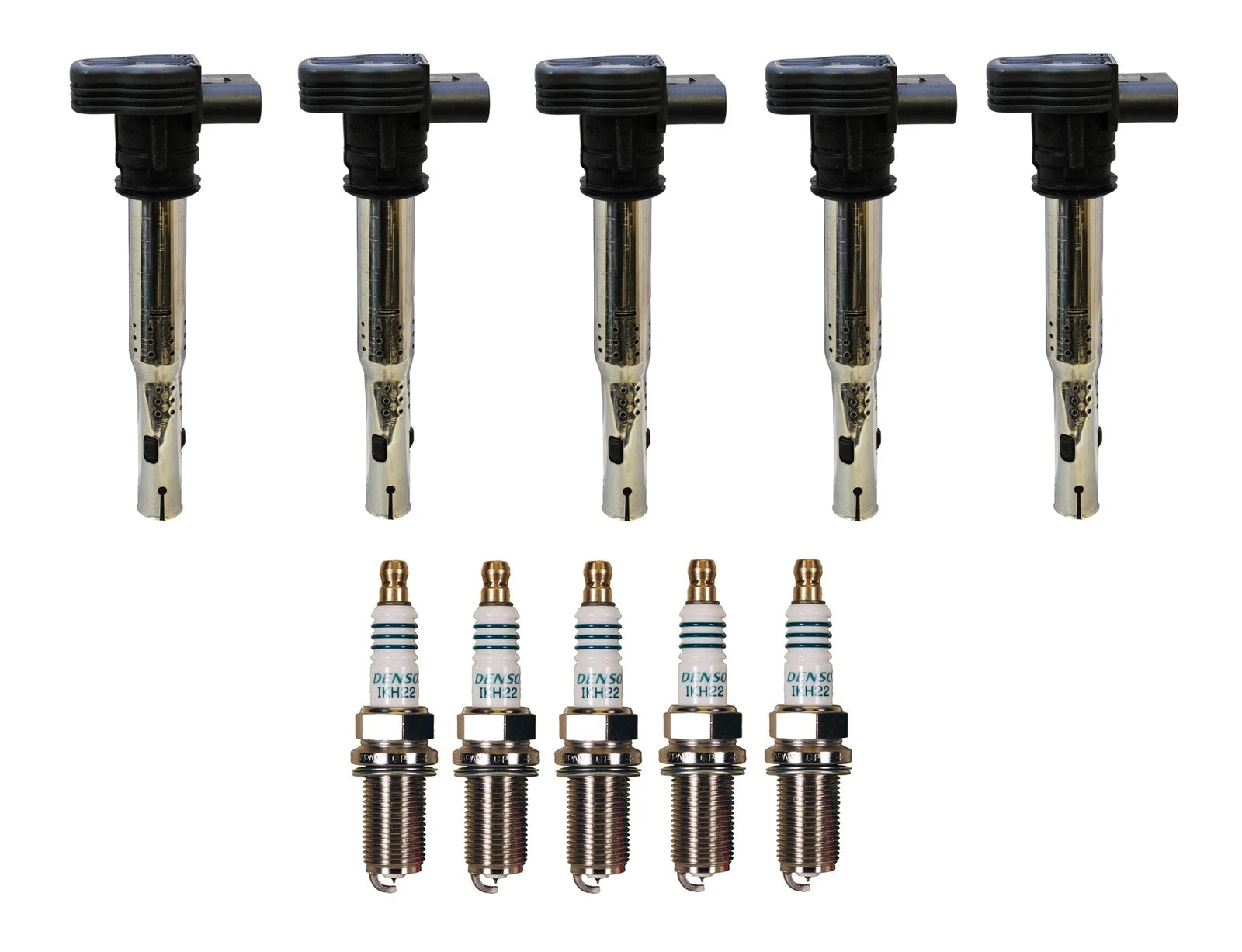 Set of 5 Ignition Coils & 5 Iridium Spark Plugs for Audi 2.5L L5 (0.032)