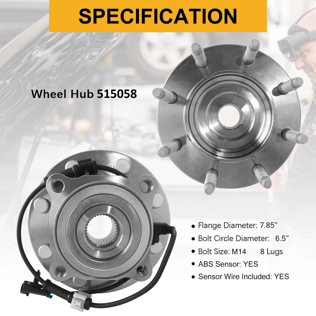 8 Lug Front Wheel Bearing and Hub for Chevrolet Silverado GMC Sierra 2500 HD (2001–2010)