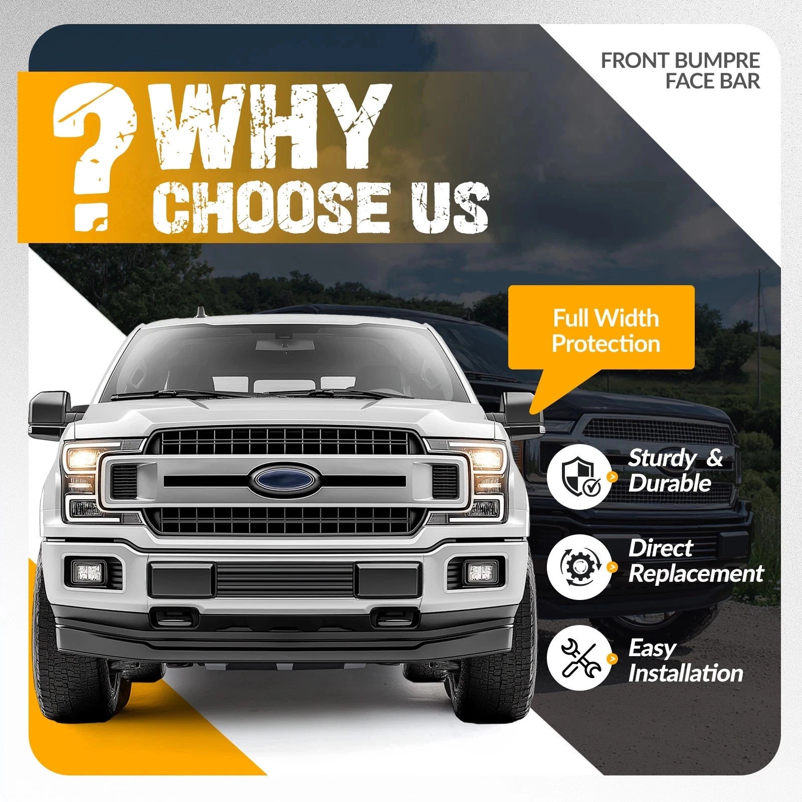 Chrome Steel Front Bumper Face Bar for Ford F-150 (2018–2020)